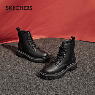 斯凯奇（Skechers）斯凯奇马丁靴经典二层牛皮厚底增高骑士靴167344 BBK全黑色 37.5