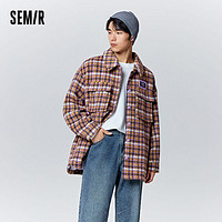 Semir 森马 毛呢男冬季经典格纹中长款情侣上衣韩版时尚衬衫式宽松外套潮