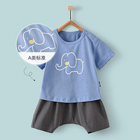 Tongtai 童泰 夏款婴儿衣服3月-3岁男女宝宝外出休闲套装新生儿T恤短裤套装