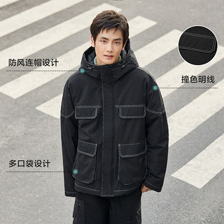 Semir 森马 棉服男年秋冬季工装风连帽宽松简约青春男生加厚外套