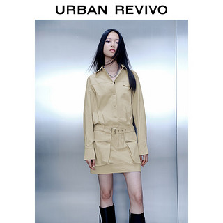 URBAN REVIVO UR2024春季女装潮流休闲工装风口袋短款X型连衣裙UWV740022 卡其灰 L