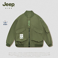 Jeep童装儿童外套春季休闲防泼水户外运动中大童印花百搭舒适上衣 军绿色 120cm