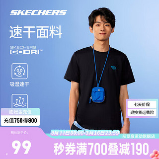 斯凯奇（Skechers）2024年夏季速干透气短袖针织运动T恤衫男女同款 碳黑/0018 L