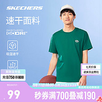 斯凯奇（Skechers）2024年夏季速干透气短袖针织运动T恤衫男女同款 常绿色/001Z XL