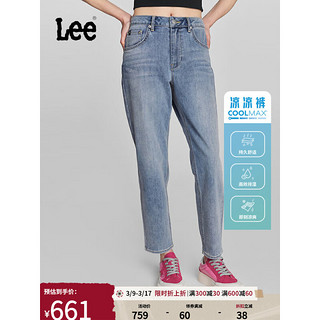 Lee 24春季413标准高腰小直脚浅蓝色女凉感牛仔裤凉凉裤 浅蓝色（裤长26） 25
