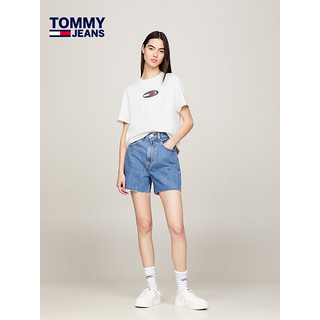 TOMMY JEANS 24春季女装纯棉街头运动环形徽章印花圆领短袖T恤18126 米白色YBH L