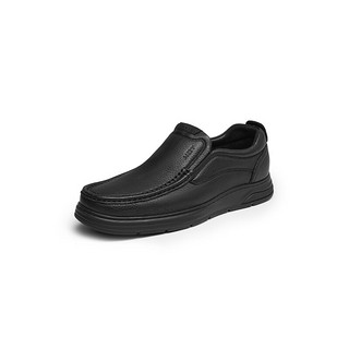 红蜻蜓男鞋商务休闲皮鞋男士系带真皮休闲舒适中年爸爸鞋WZA43331 黑色（套脚） 40