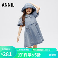 Annil 安奈儿 童装女童短袖连衣裙2024夏 中蓝牛仔 110cm
