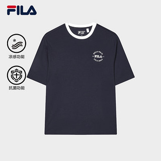 FILA 斐乐款针织短袖衫2024夏季时尚休闲凉感抗菌T恤 秘镜蓝-DB 180/100A/XL
