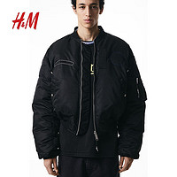 H&M【H2合作系列】男女同款夹克2024春季两面穿外套1225977 黑色/酒红色 165/84A XS
