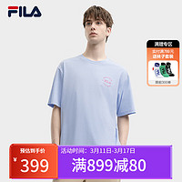 FILA 斐乐款针织短袖衫2024夏季时尚休闲凉感抗菌T恤 纯真蓝-LB 190/108A/XXXL