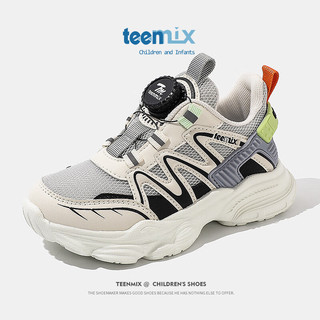 天美意（TEENMIX）天美意儿童运动鞋2024春季女童小白鞋网面透气老爹鞋旋钮 黑色 单层  35码