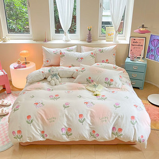 AIDLI 四件套纯棉床上用品枕套被套床单全棉套件 浪漫花语 150*200cm三件套