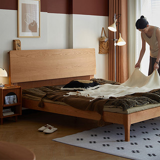 良工北欧樱桃木全实木床日式原木风家具中古单人主卧室双人床 1.5米床（榉木床铺板）