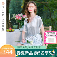 美标 MEIBIAO商场同款重磅短袖真丝睡裙女春夏6A级桑蚕丝绸蕾丝外穿家居服睡衣 水蓝