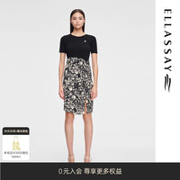 歌力思(ELLASSAY)2024夏季新款100%桑蚕丝假两件设计连衣裙女EWE352Y08700 黑混搭