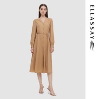ELLASSAY歌力思2024春季新款棉感V领单排扣连衣裙女EWD351Y08400 浅