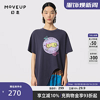 幻走（MOVEUP）2024夏季.FUN系列圆领印花设计师纯棉中长款T恤女 深宝蓝 M