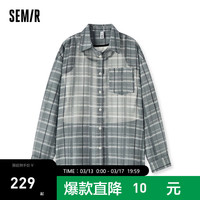 森马（Semir）长袖衬衫女中长款格子衬衣短背心2024夏 黑色调00399 160/84A/M
