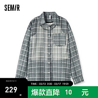 森马（Semir）长袖衬衫女中长款格子衬衣短背心2024夏 黑色调00399 160/84A/M