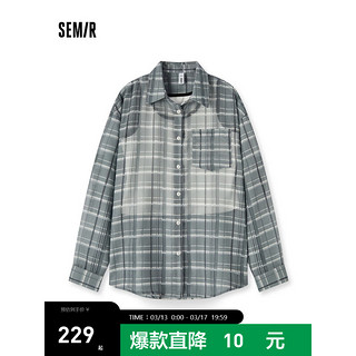 森马（Semir）长袖衬衫女中长款格子衬衣短背心2024夏 黑色调00399 170/92A/XL