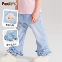 PawinPaw卡通小熊童装2024年春夏新款女宝宝凉感花边束脚牛仔裤 牛仔蓝色/55 100