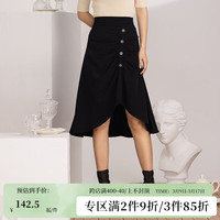 阿依莲春季新款半身裙女时尚休闲通勤复古显瘦不规则黑色裙子B3 黑色 S