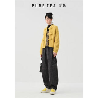 茶·愫（PURE TEA）【明星同款】puretea茶愫羊驼毛新中式毛衣开衫女针织衫24春 驼色 M