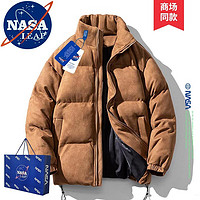 NASA LEAP麂皮绒棉服男士秋冬季外套潮流美式棉衣男加厚保暖羽棉袄绒服男装 咖啡 XL（135-160斤）