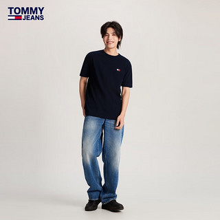 TOMMY JEANS【美式休闲】24春夏男纯棉刺绣净色合身短袖上衣17995 藏青色C1G L（：150-165斤）