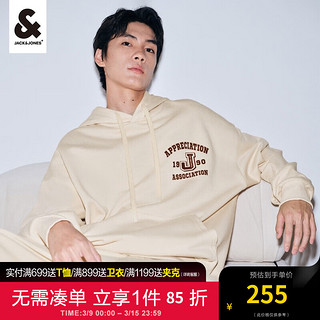 杰克·琼斯（JACK&JONES）春季男装潮流连帽卫衣撞色植绒宽松舒适上衣纯棉长袖上衣男 米白色-A03 190/108A/XXL