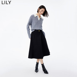 LILY2023冬女装全绵羊毛设计感假两件复古绞花Polo毛衣上衣女 501灰色 M