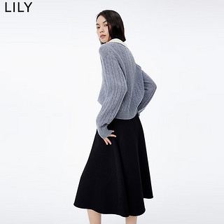 LILY2023冬女装全绵羊毛设计感假两件复古绞花Polo毛衣上衣女 501灰色 M