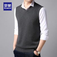 罗蒙V领背心针织衫男秋冬含羊毛薄款马甲无袖坎肩毛衣 灰色 175