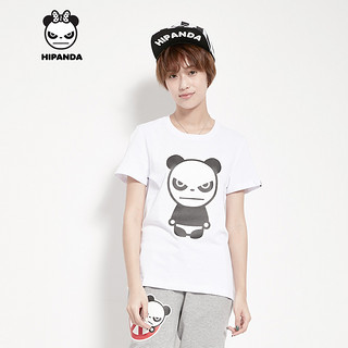 HIPANDA你好熊猫 女款 经典熊猫 胶印圆领T恤 短袖设计潮牌 白色女 S