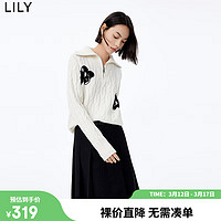 LILY 2023冬女装绵羊毛气质通勤时尚绞花复古Polo毛针织衫上衣 604米白 L