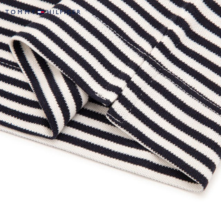 TOMMY HILFIGER24春季女装莱赛尔微弹通勤绣标V领宽松短袖POLO衫41286 黑白条纹03N XL （：130-150斤）