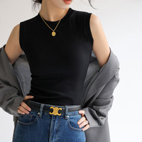 莫代尔小圆领基础背心吊带女打底百搭内搭无袖可外穿遮副乳修身上衣 黑 M(适合90-110斤)