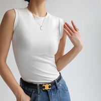 莫代尔小圆领基础背心吊带女打底百搭内搭无袖可外穿遮副乳修身上衣 白 L(适合110-130斤)