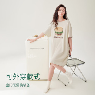 安之伴【巨柔软】睡裙女夏季亲肤弹弹棉休闲宽松短袖中长款女士家居服 奶杏黄 L