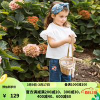 happyology英国儿童春夏新品刺绣女童T恤宝宝童装花边小飞袖短袖 象牙白