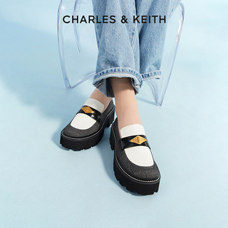 CHARLES&KEITH春夏女鞋CK1-70920109女士英伦风厚底乐福鞋 粉白色Chalk 39