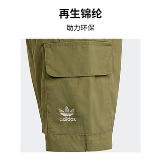 adidas工装风运动短裤男大童夏季阿迪达斯三叶草IP3064 深橄榄绿 140CM