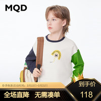 MQD马骑顿童装男童索罗娜长袖T恤24春装新款儿童鸳鸯袖水印T恤 米白 1