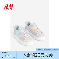 H&M 童鞋女童运动鞋2024春可爱舒适高帮运动板鞋1209498 白色/流星 210 34