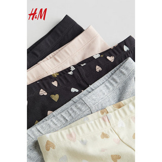 H&M2024春季童装女童舒适柔软5条装汗布七分打底裤1216178 浅米色/心形 110/53