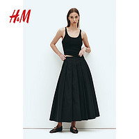 H&M女士半身裙2024春褶裥中长暗侧袋A字半身裙1227423 黑色 155/60A 32