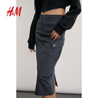 H&M2024春季新款女装斜纹布铅笔半身裙1233303 深灰色 1