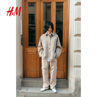 H&M女装2024春季纯色舒适休闲宽松版衬衫式外套1223910 米色 155/76A