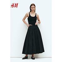 H&M女士半身裙2024春褶裥中长暗侧袋A字半身裙1227423 黑色 165/80A 42